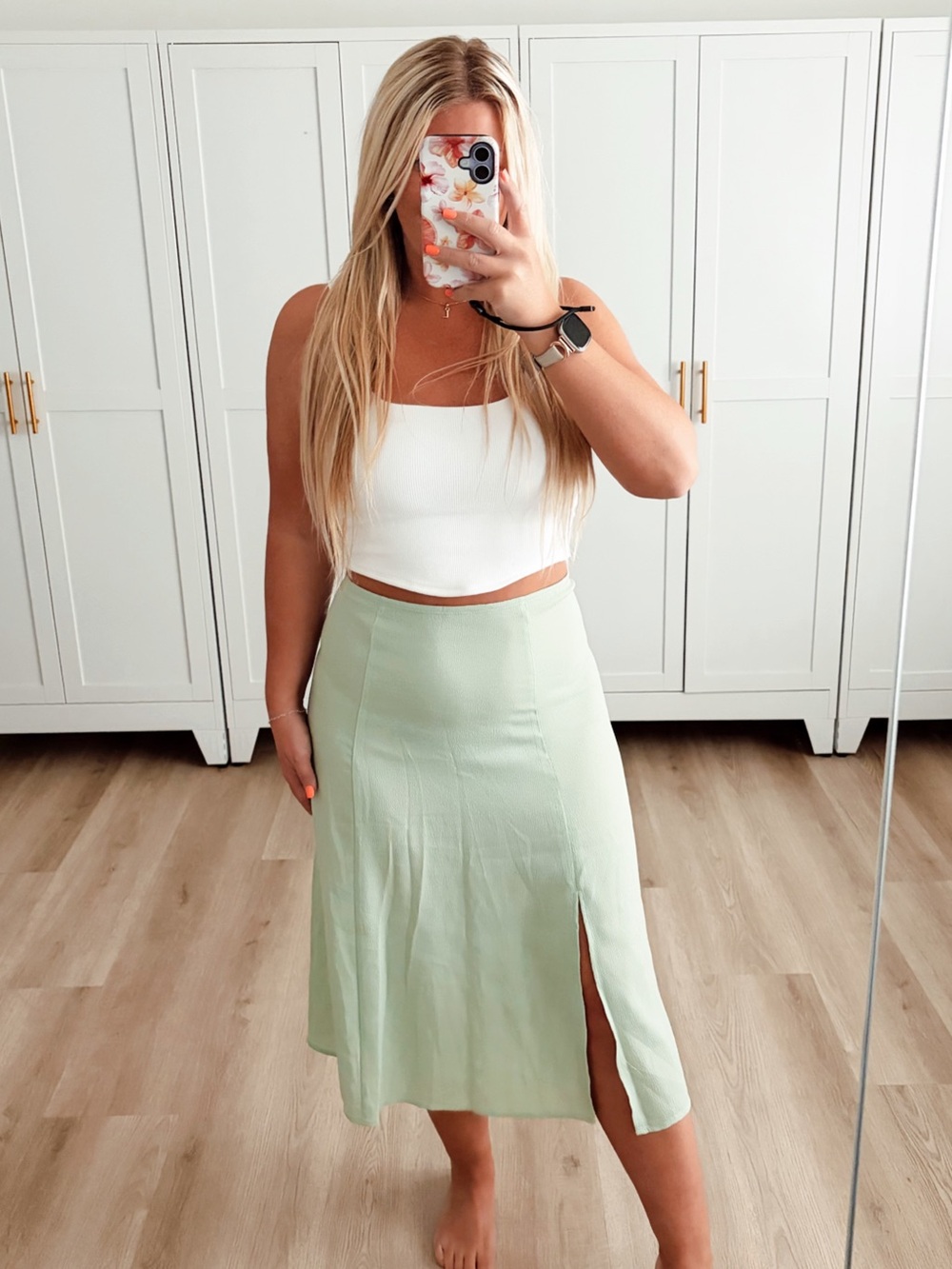 🆕 NWT Green high waisted slit midi skirt